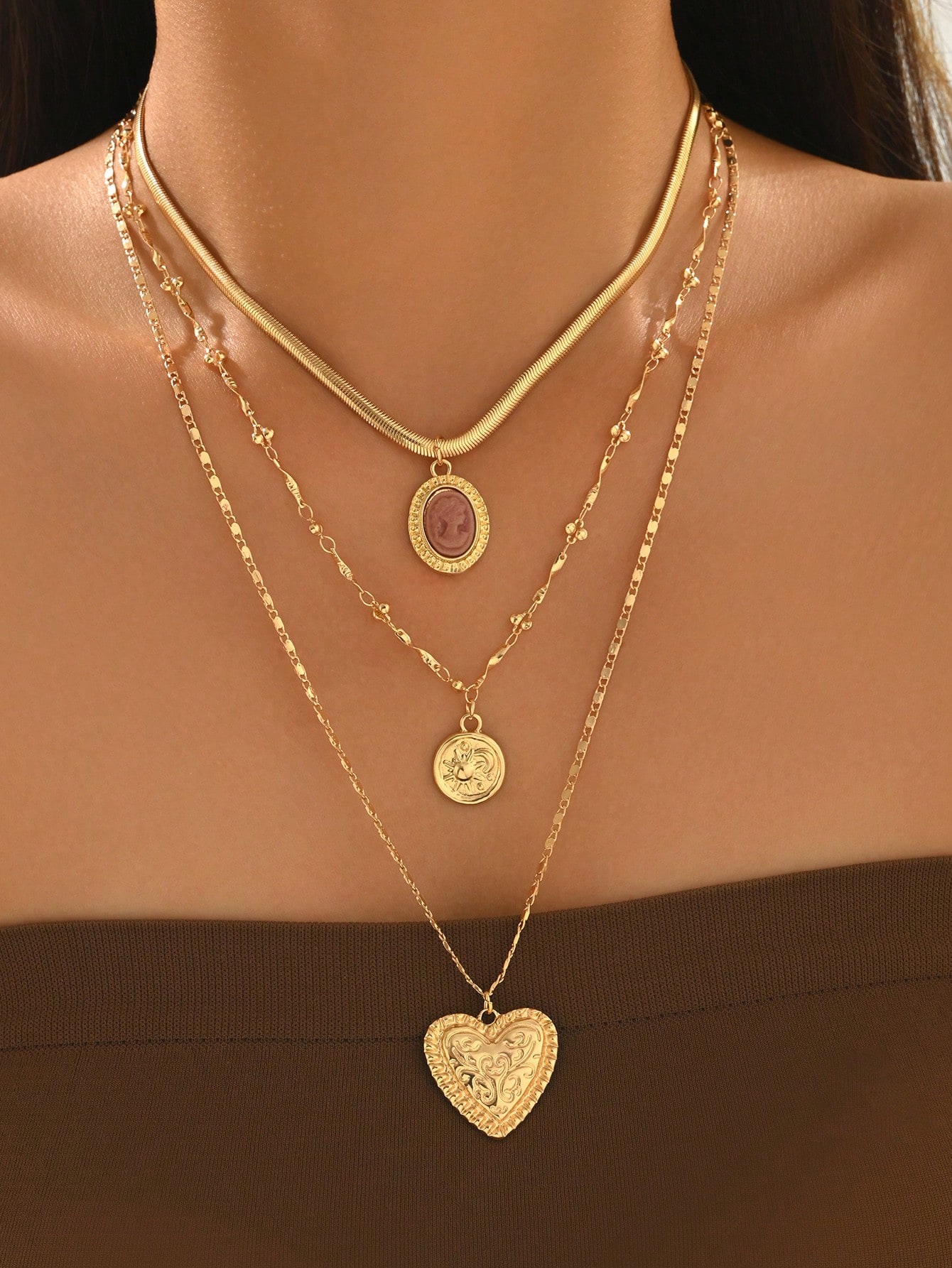 Layered Necklace Set - Perfect gift,3pcs/Set Vintage Luxury Gold Chain