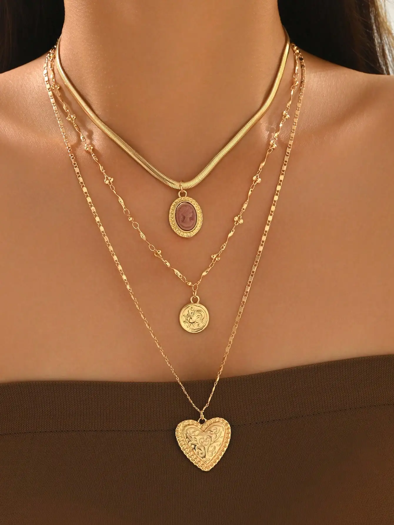 Layered Necklace Set - Perfect gift,3pcs/Set Vintage Luxury Gold Chain