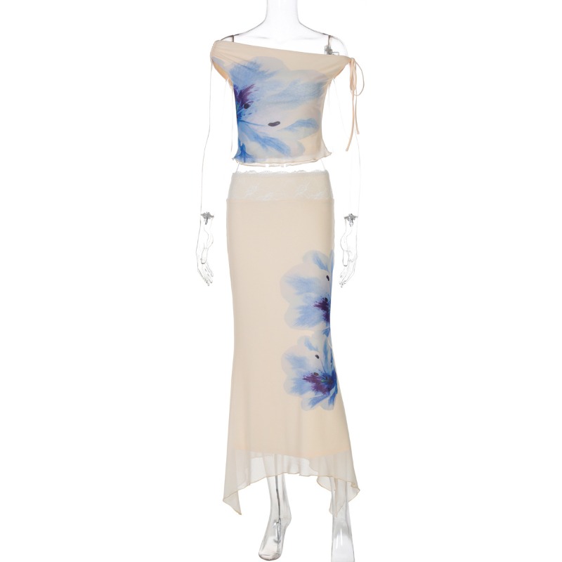 Floral Print Mesh Layered 2 Pi - Layered Necklace Set 评论和价格