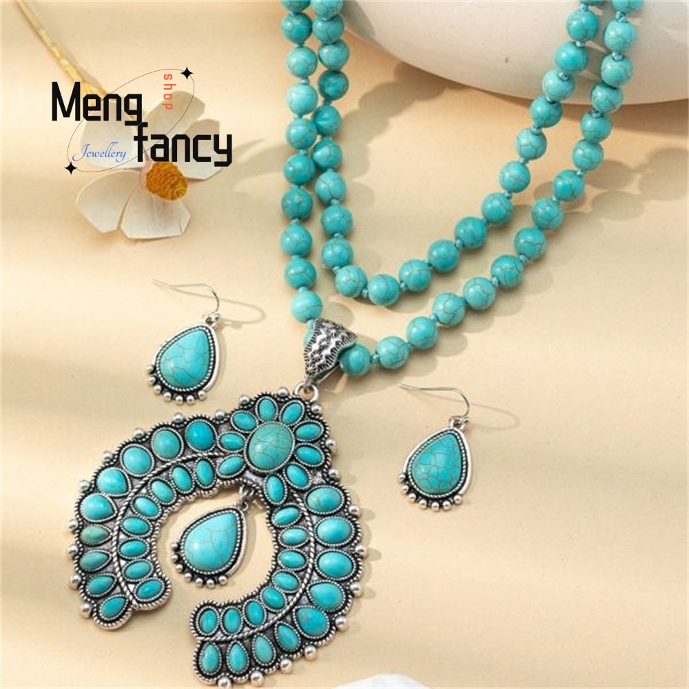 Retro Three-Layer Flower Earri - Layered Necklace Set 评论和价格