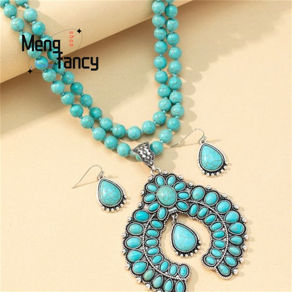 Retro Three-Layer Flower Earri - Layered Necklace Set 评论和价格