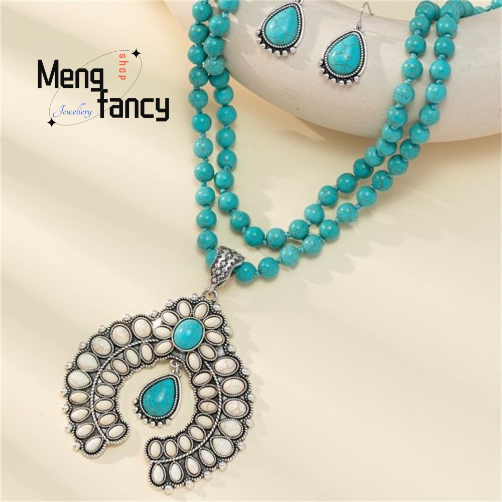 Retro Three-Layer Flower Earri - Layered Necklace Set 评论和价格