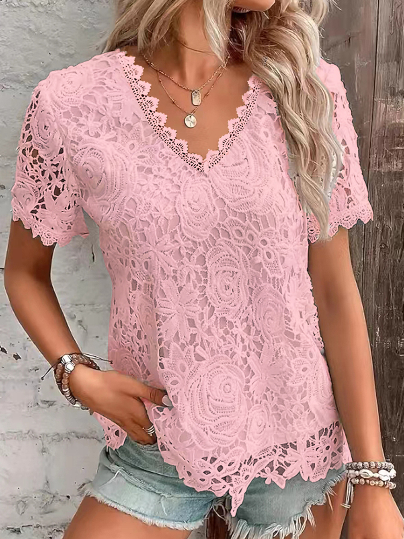 Summer Women's Shirt White Sho - Layered Necklace Set 评论和价格
