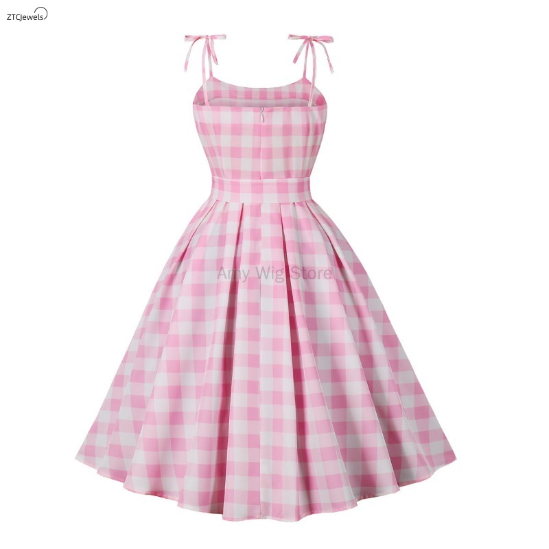 Summer Pink Plaid Dress for Wo - Women'S Accessories In The 1950S 评论和价格