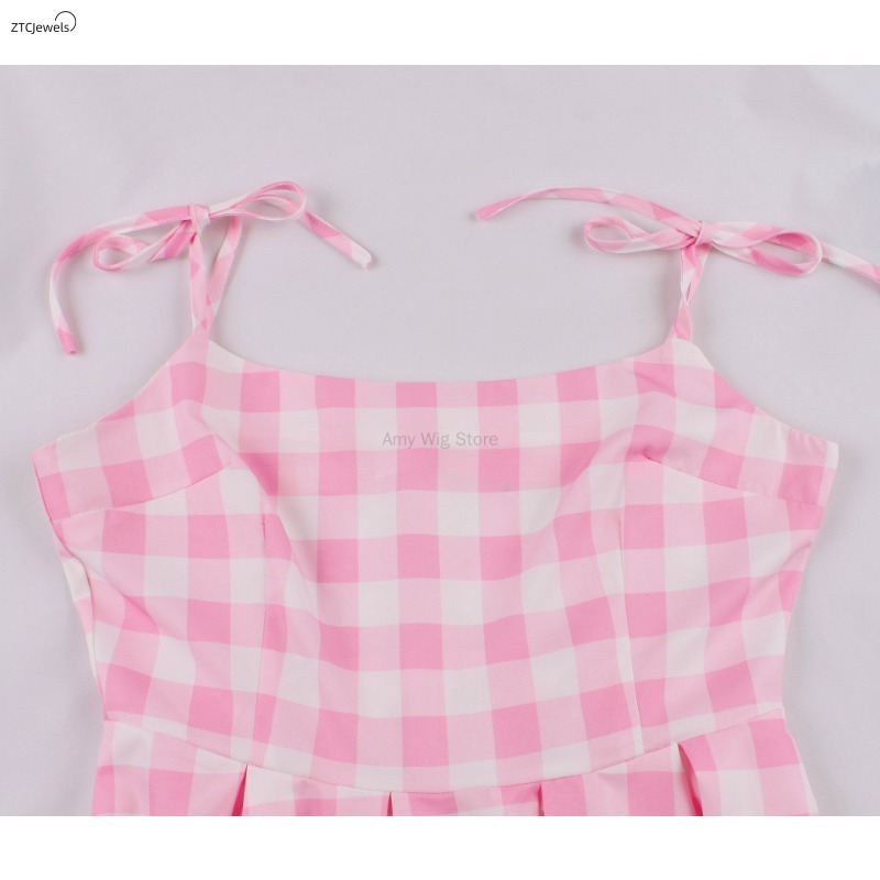 Summer Pink Plaid Dress for Wo - Women'S Accessories In The 1950S 评论和价格