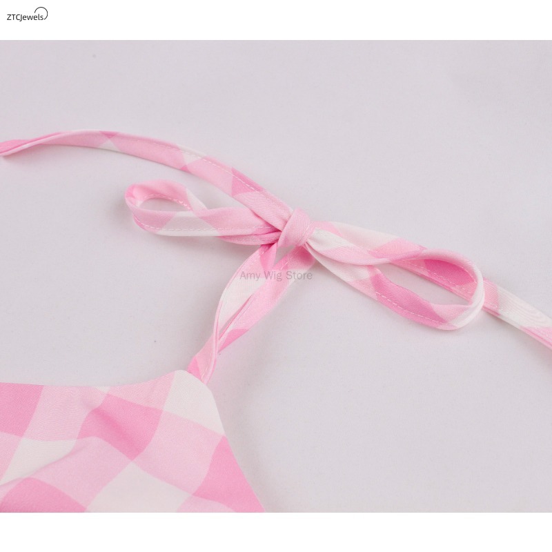 Summer Pink Plaid Dress for Wo - Women'S Accessories In The 1950S 评论和价格