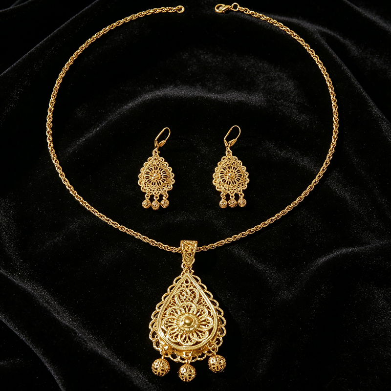 Plated Hollow Carved Set, Doub - Layered Necklace Set 评论和价格