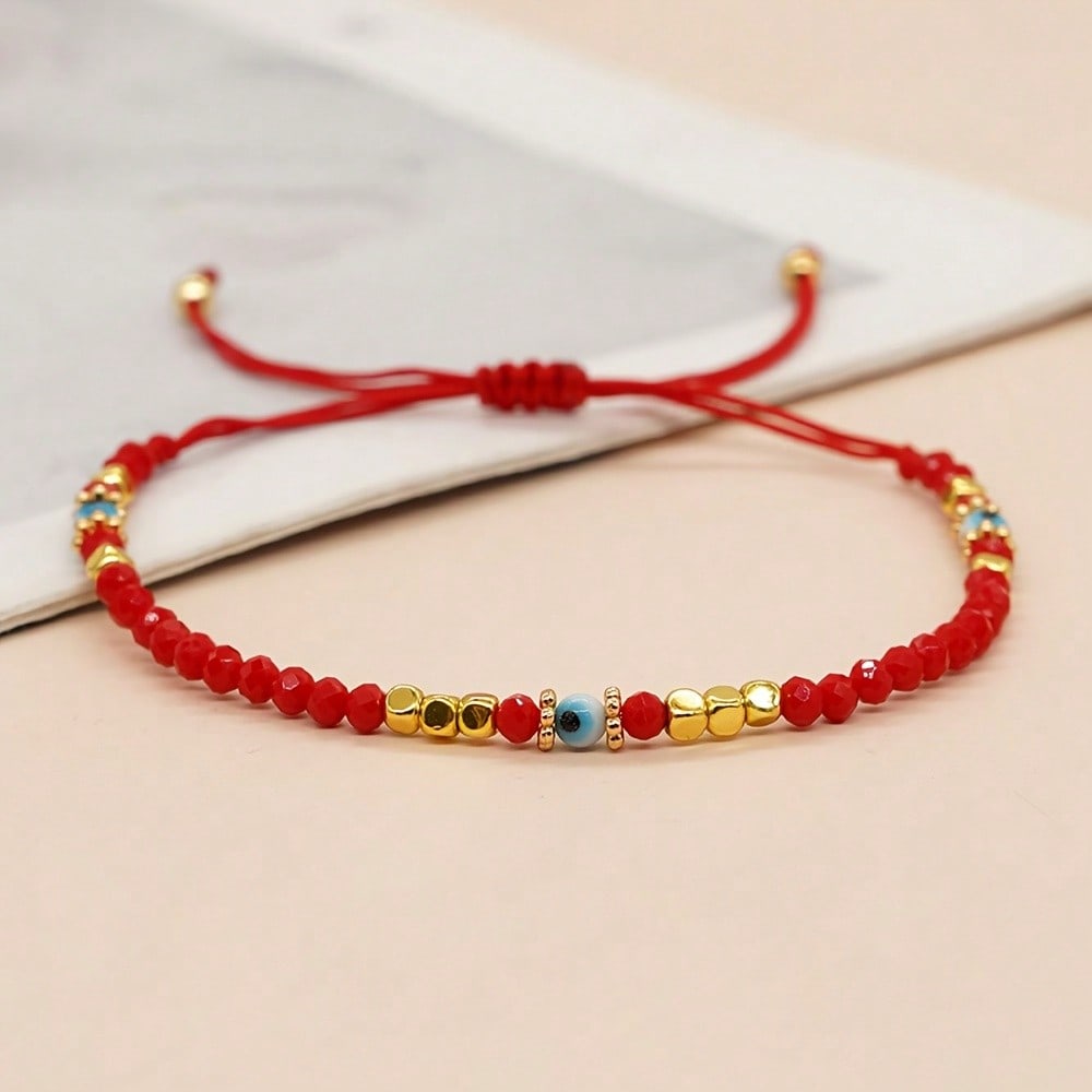 Boho Red Crystal Beaded Bracel - Evil Eye Bracelet 评论和价格