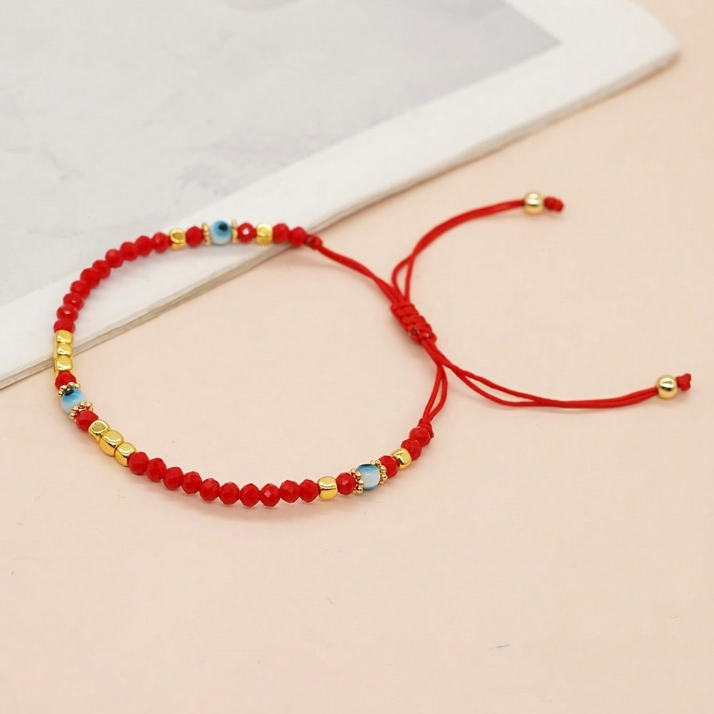 Boho Red Crystal Beaded Bracel - Evil Eye Bracelet 评论和价格