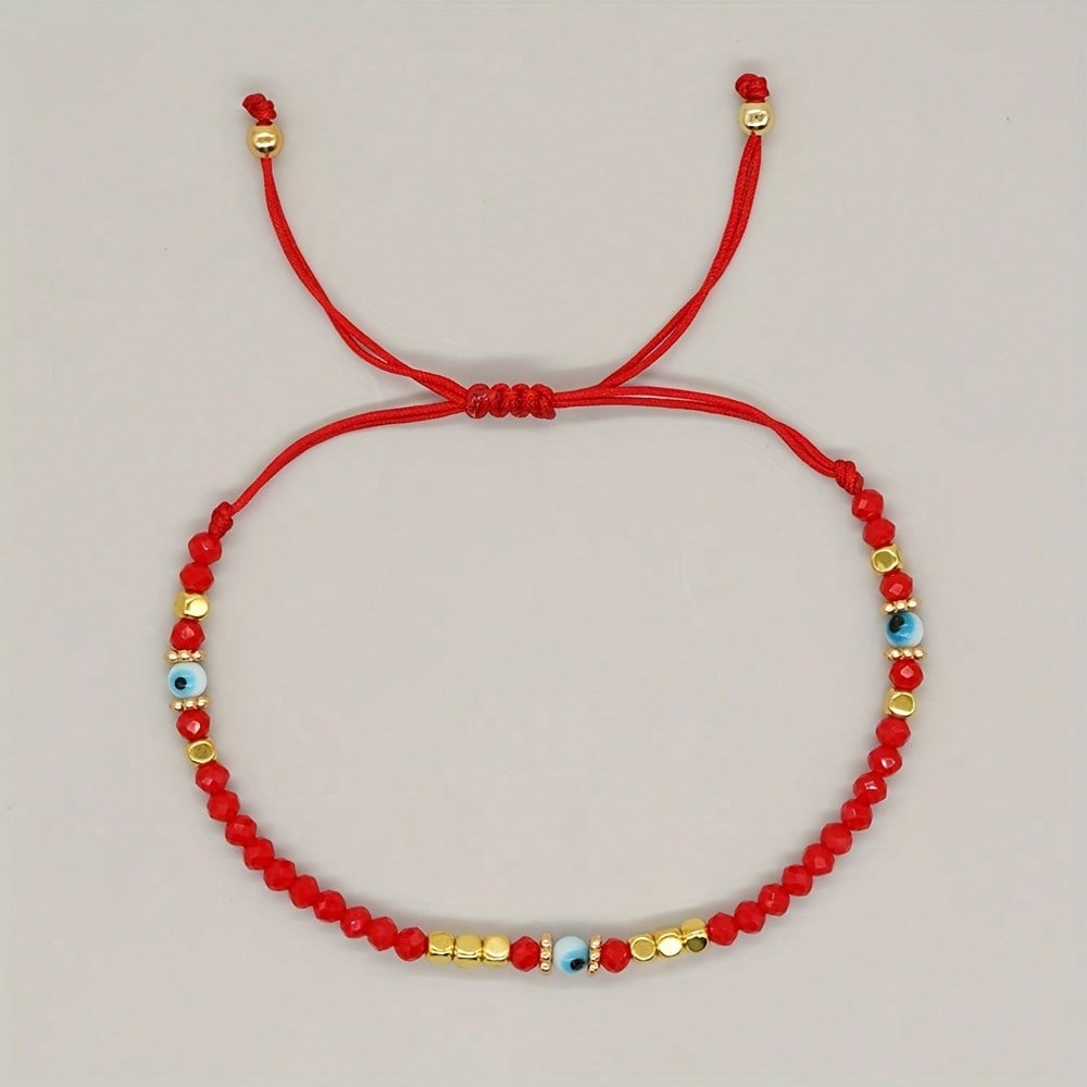 Boho Red Crystal Beaded Bracel - Evil Eye Bracelet 评论和价格