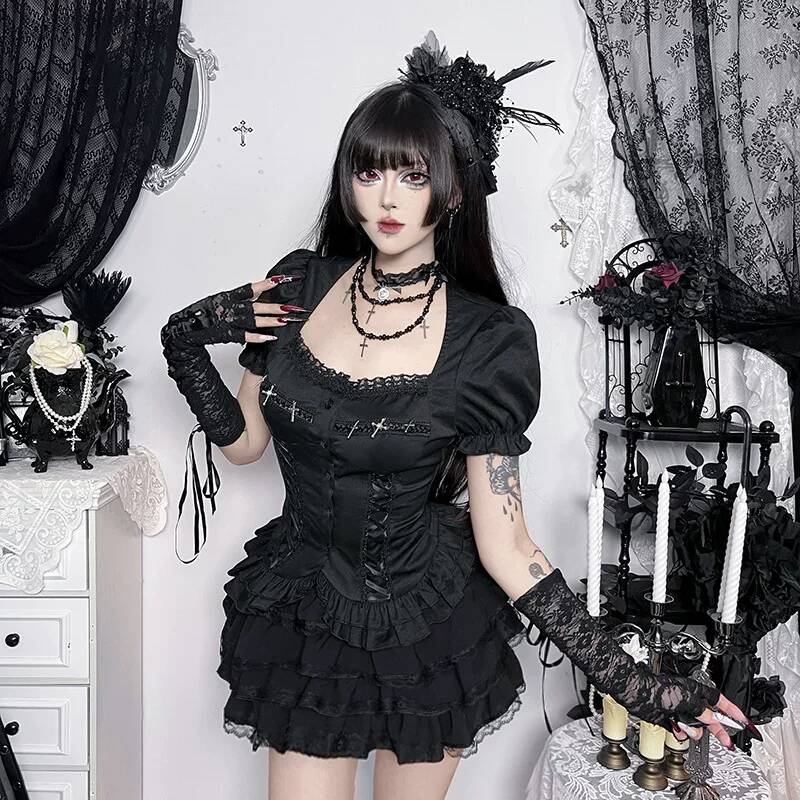 Gothic Subculture Women 2 Piec - Layered Necklace Set 评论和价格