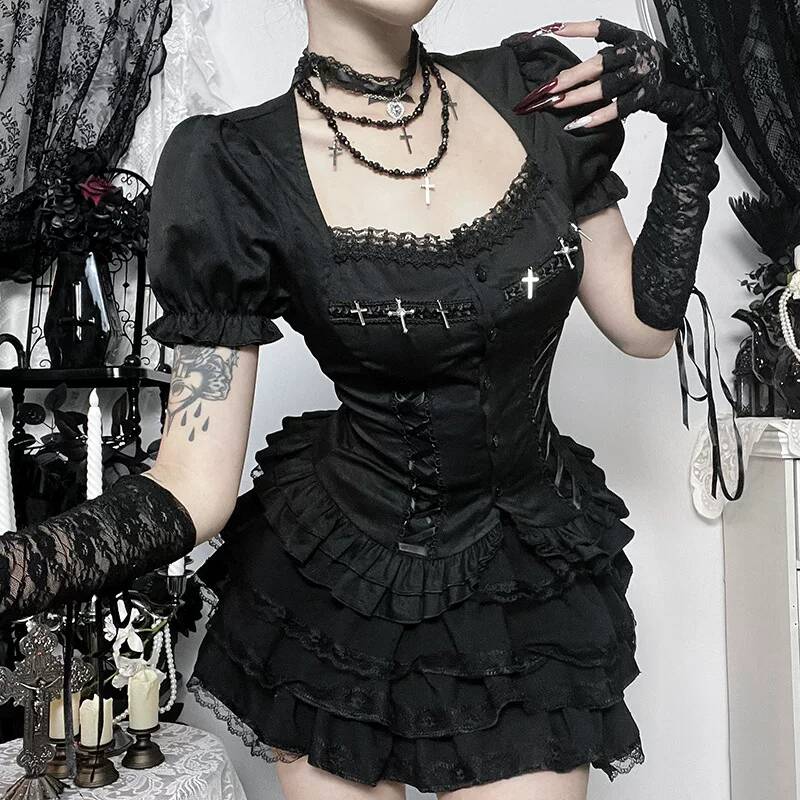 Gothic Subculture Women 2 Piec - Layered Necklace Set 评论和价格
