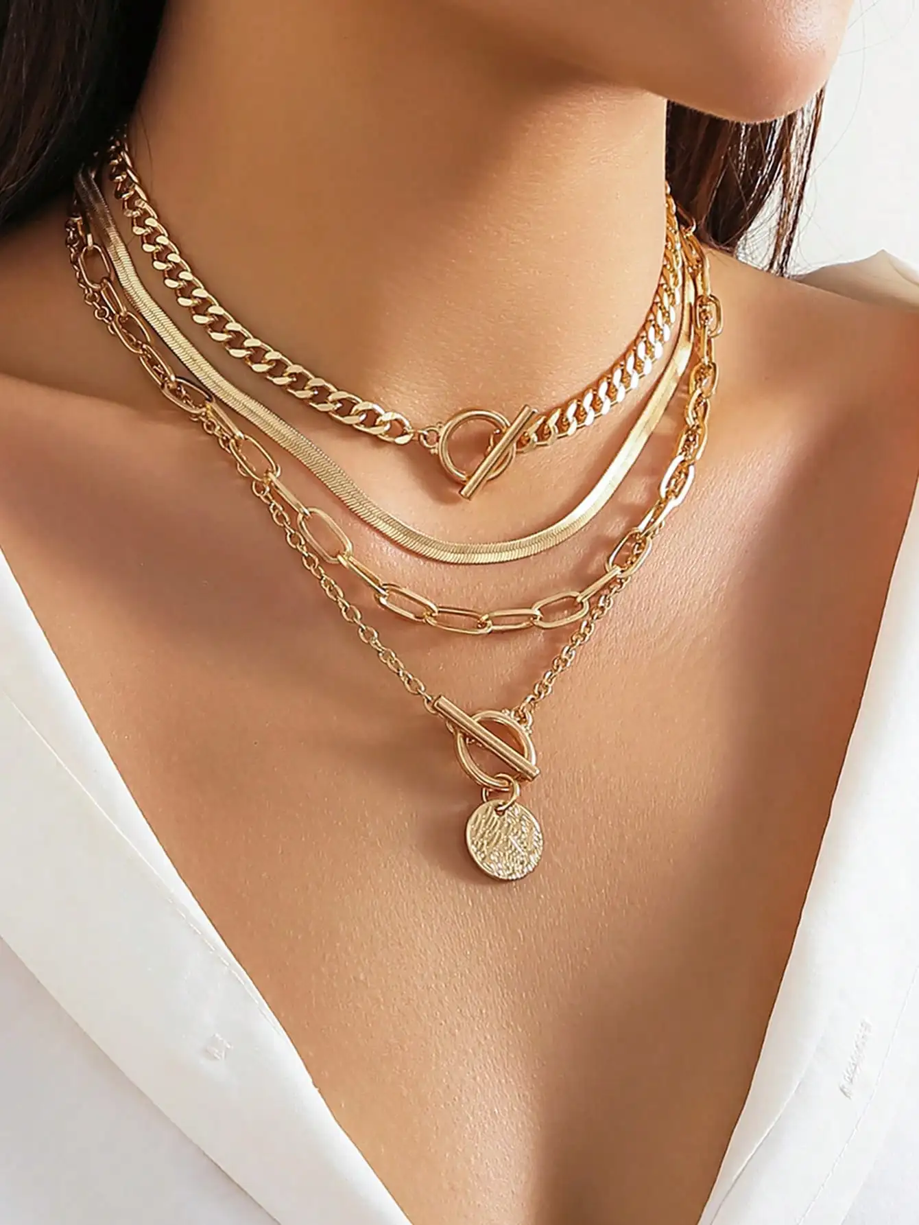 4pcs/Set Retro Simple Flat Sna - Layered Necklace Set 评论和价格