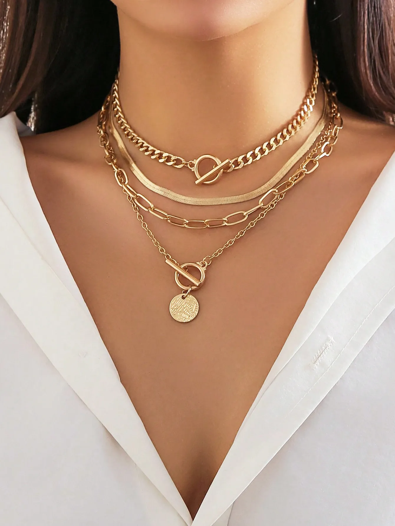 4pcs/Set Retro Simple Flat Sna - Layered Necklace Set 评论和价格