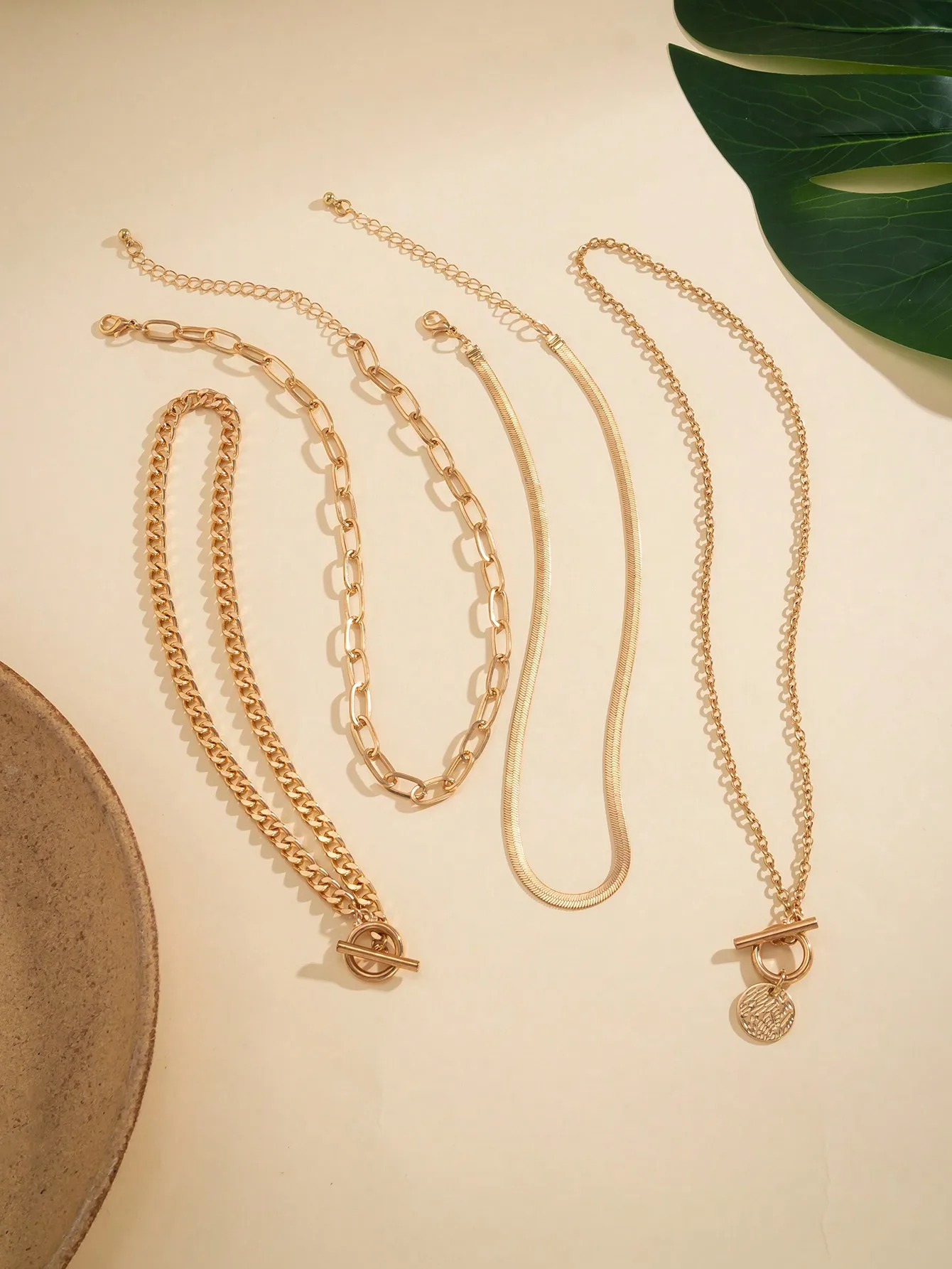 4pcs/Set Retro Simple Flat Sna - Layered Necklace Set 评论和价格