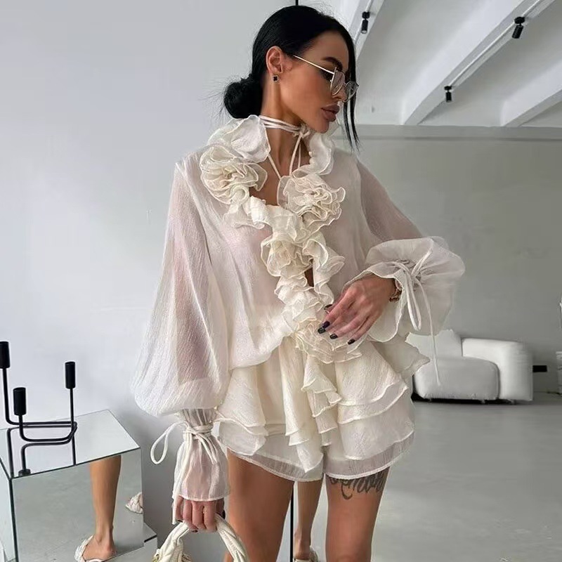 Elegant Multi-Layer Ruffles Fl - Layered Necklace Set 评论和价格