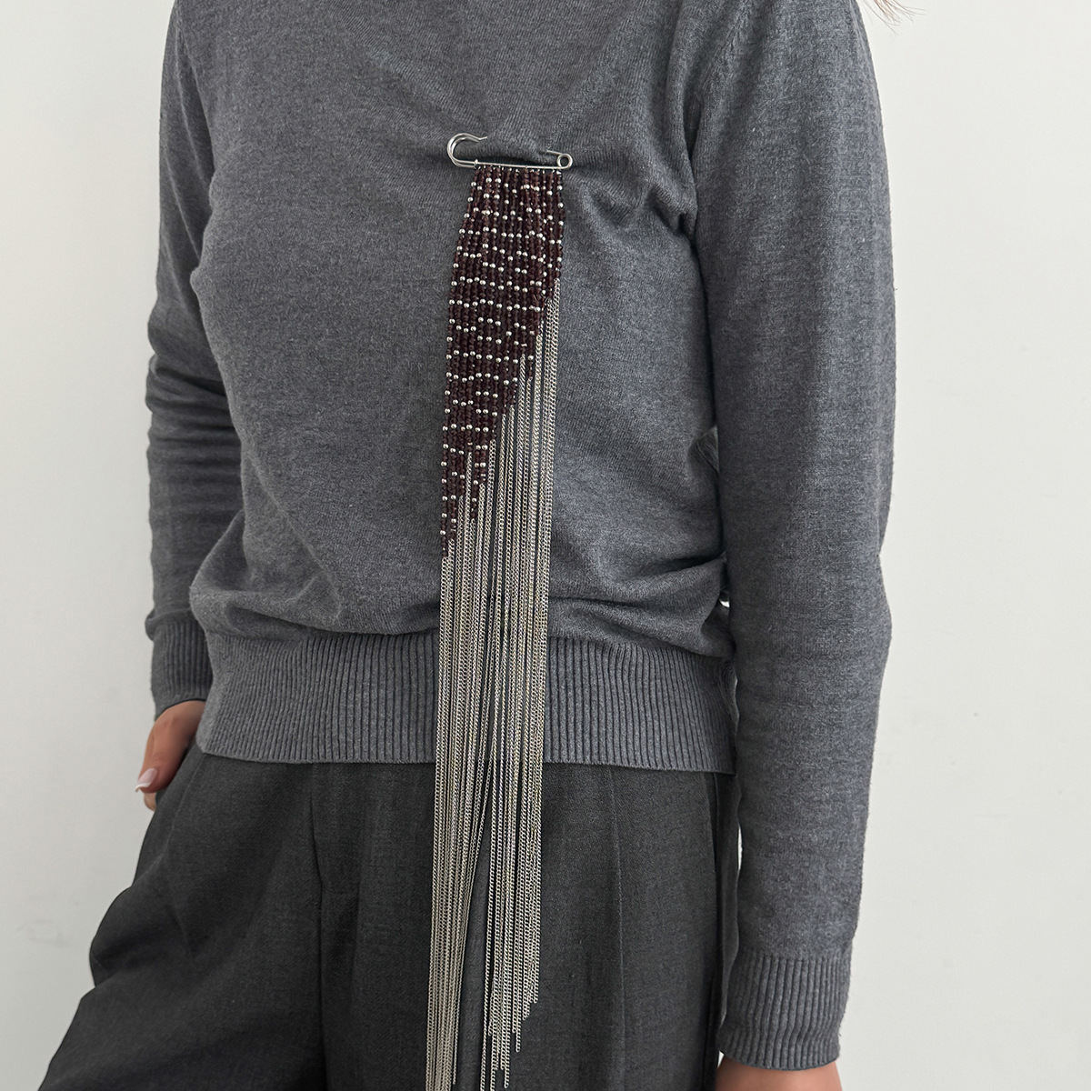 Silver Color Tassel Chain Broo - Women Accessories Jewelry 评论和价格